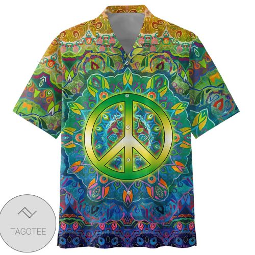 Green Hippie Peace Sign Hawaiian Shirt- Hawaiian Shirt And Short