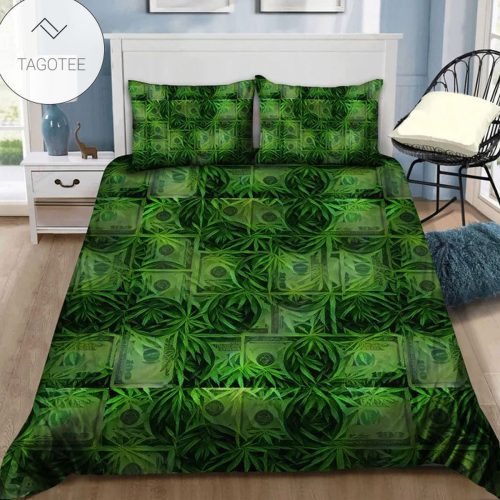 Green Weed Leaf And Dollar Bedding Set - Bedding Set