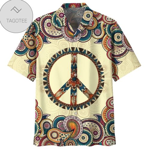 Hippie Peace Sign Colored Seamless Floral Hawaiian Shirt -  Hawaiian Shirt And Short
