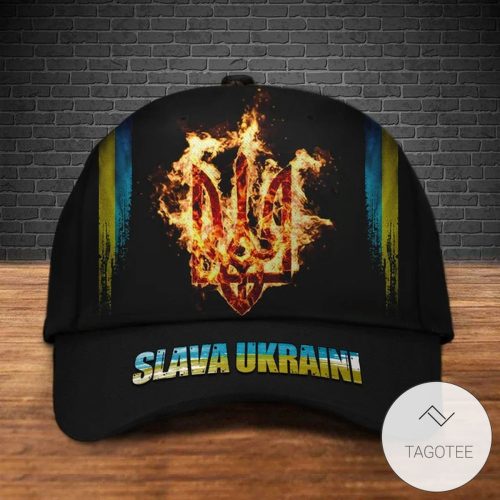 Slava Ukraini Ukrainian Symbol On Fire Cap -  3D Cap