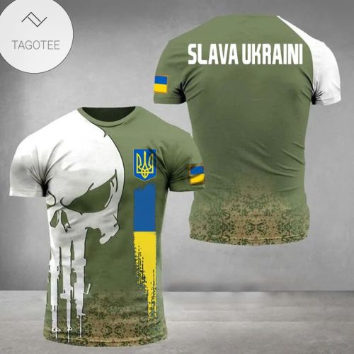 Slava Ukraini With Ukrainian Flag And Skull Logo Shirt  - 3D T-shirt