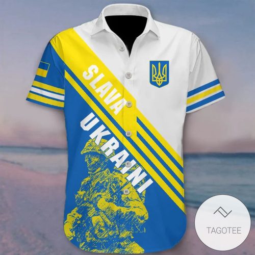 Ukrainian Soldier Slava Ukraini Trident Ukraine Symbol Hawaiian Shirt