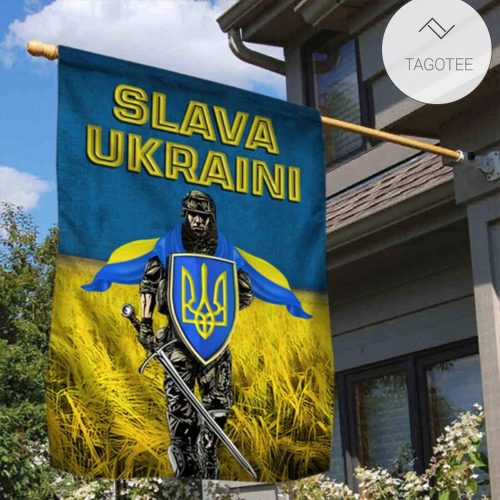 Ukrainian Soldier Slava Ukraini Flag Stand With Ukraine Flag