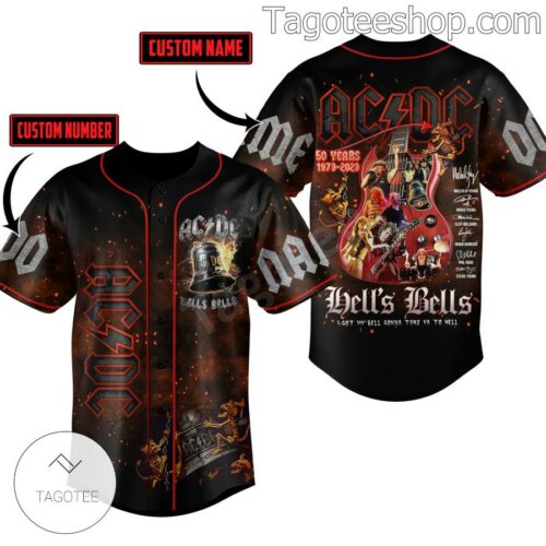 Ac Dc 50 Years 1973-2023 Hells Bells Signatures Personalized Baseball Button Down Shirts