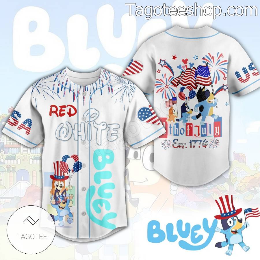 Bluey Red White 4th Of July Est 1776 Baseball Jersey