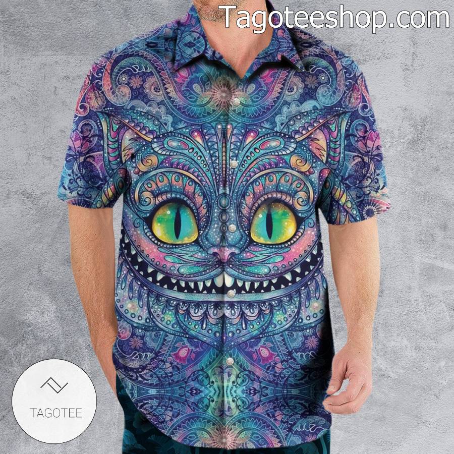 Cheshire Cat Alice In Wonderland Paisley Hawaiian Shirt a
