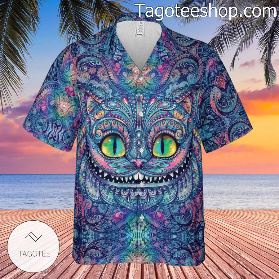 Cheshire Cat Alice In Wonderland Paisley Hawaiian Shirt b