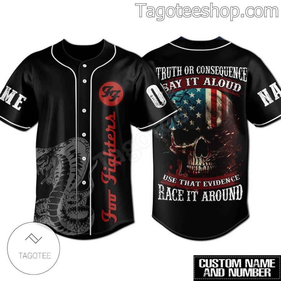 Foo Fighters Truth Or Consequence Say It Aloud Skull American Flag Personalized Baseball Button Down Shirts: