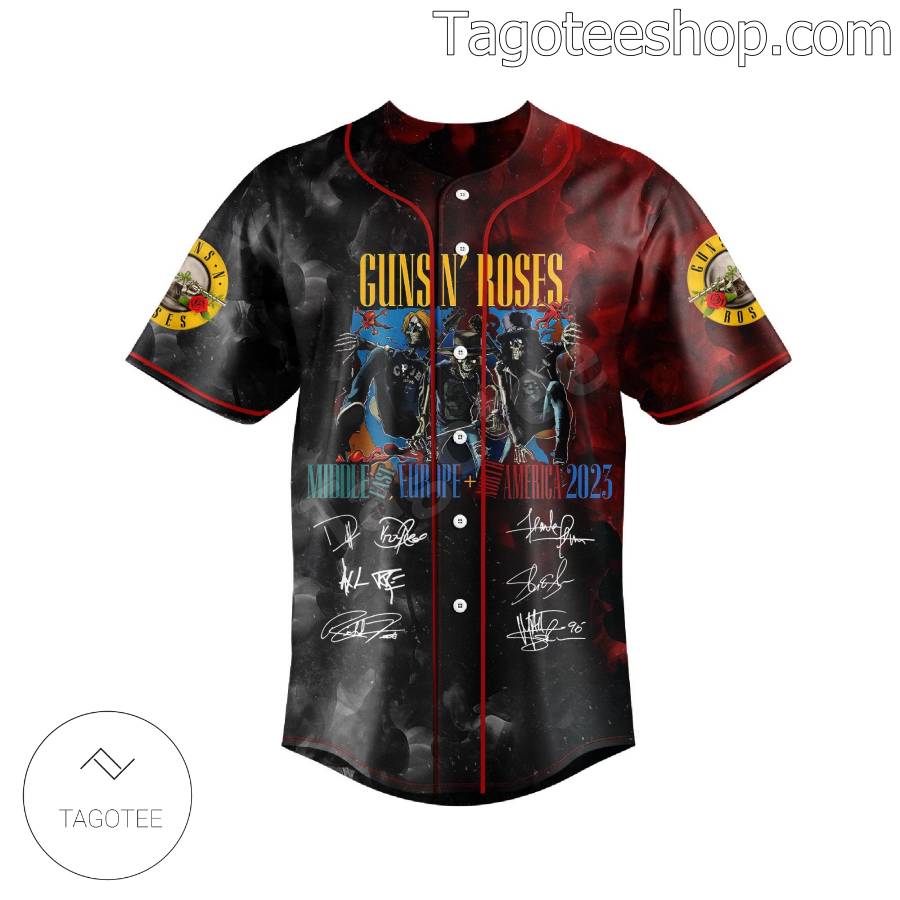 Guns N' Roses Middle East Europe North America 2023 Signatures Baseball Jersey a