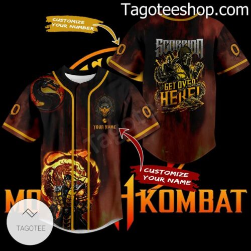 Mortal Kombat Scorpion Get Over Here Personalized Baseball Button Down Shirts
