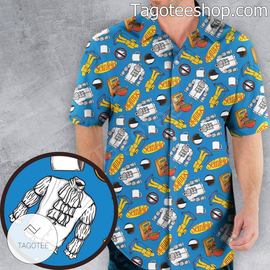 Seinfeld Sitcom Pattern Blue Short Sleeve Shirts a