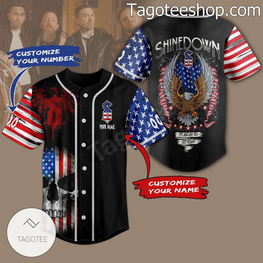 Shinedown It's About To Get Heavy Skull American Flag Personalized Baseball Button Down Shirts