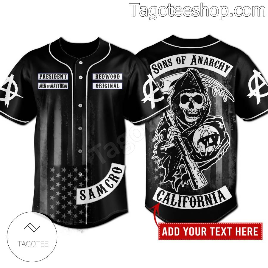 Sons Of Anarchy President Men Of Mayhem Personalized Baseball Button Down Shirts: