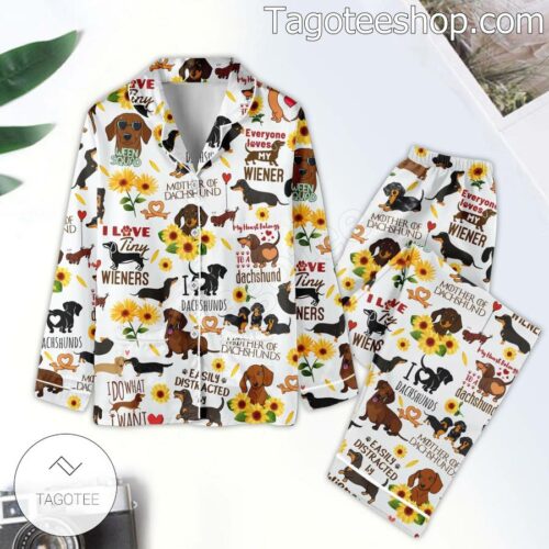 I Love Dachshunds Sunflowers Men Women Pajama Sleepwear Set