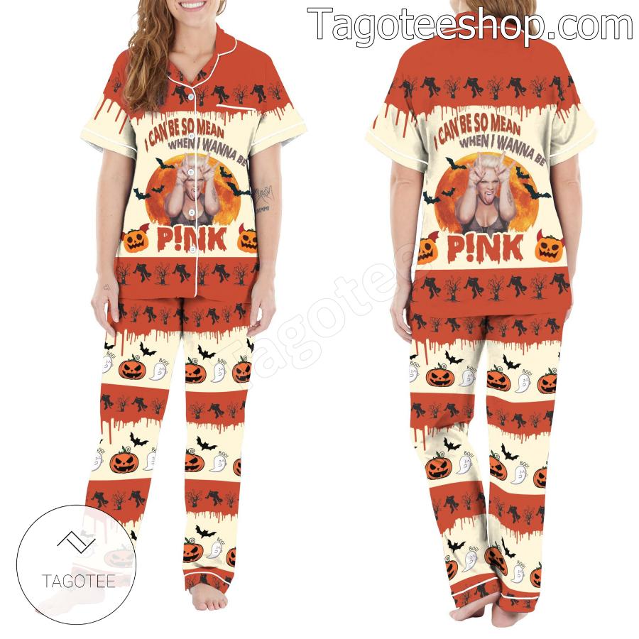 I Can Be So Mean When I Wanna Be Pink Halloween Matching Pajama Sleep Sets b