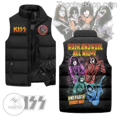 Kiss Rock And Roll All Night And Party Every Day Puffer Sleeveless Jacket