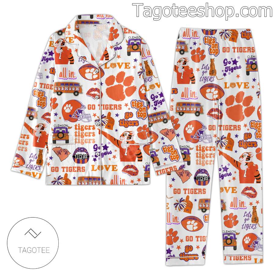 Clemson Tigers Love Pattern Women's Pajamas Set a