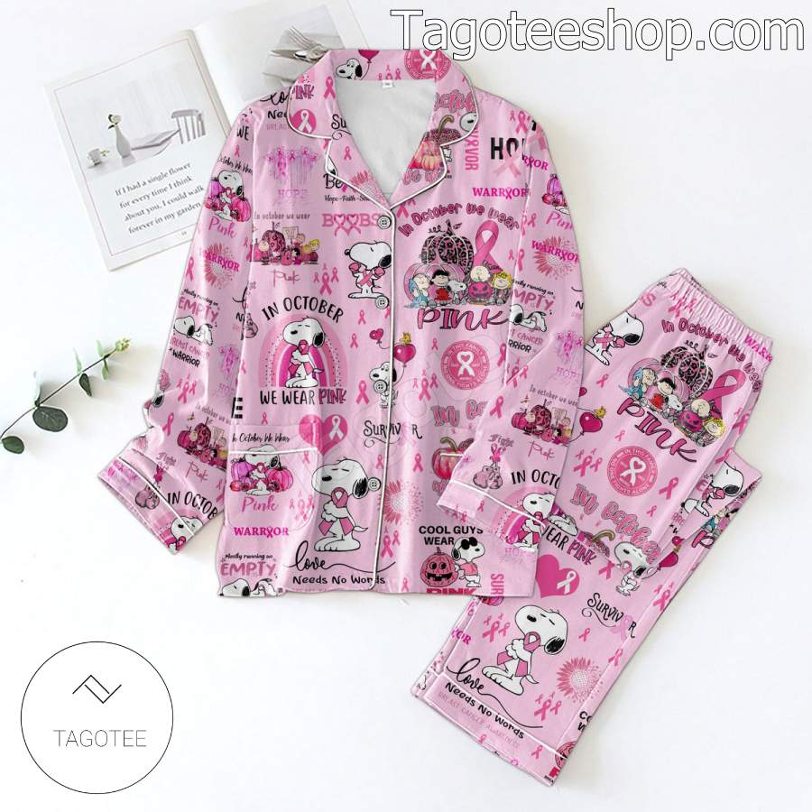 Snoopy In October We Wear Pink Family Matching Pajama Sets