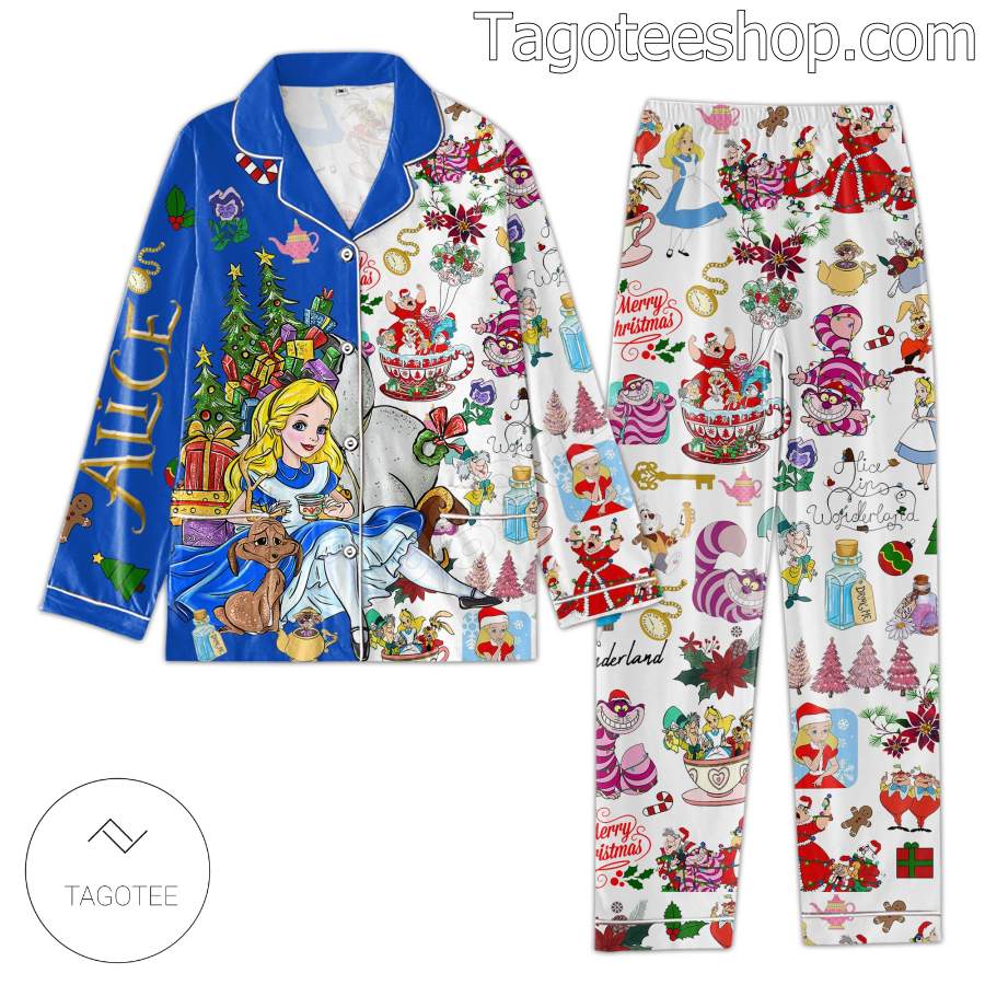 Alice In Wonderland Merry Christmas Men Women's Pajamas Set a