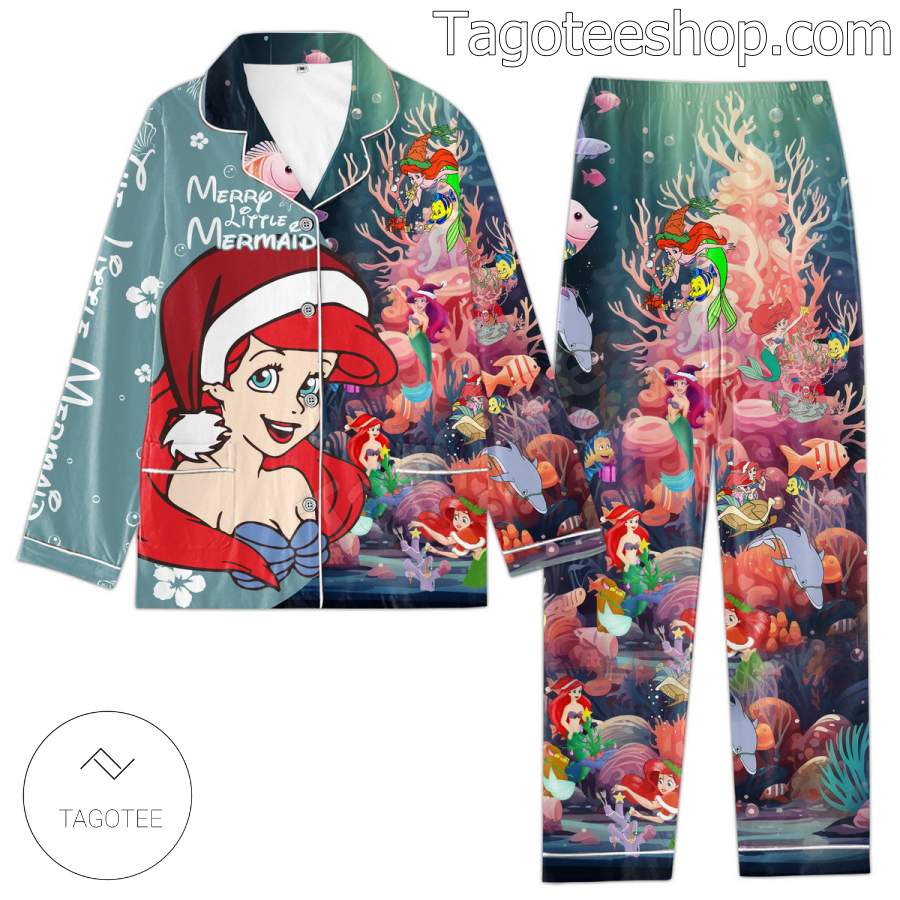 Merry Little Mermaid Christmas Men Women's Pajamas Set a